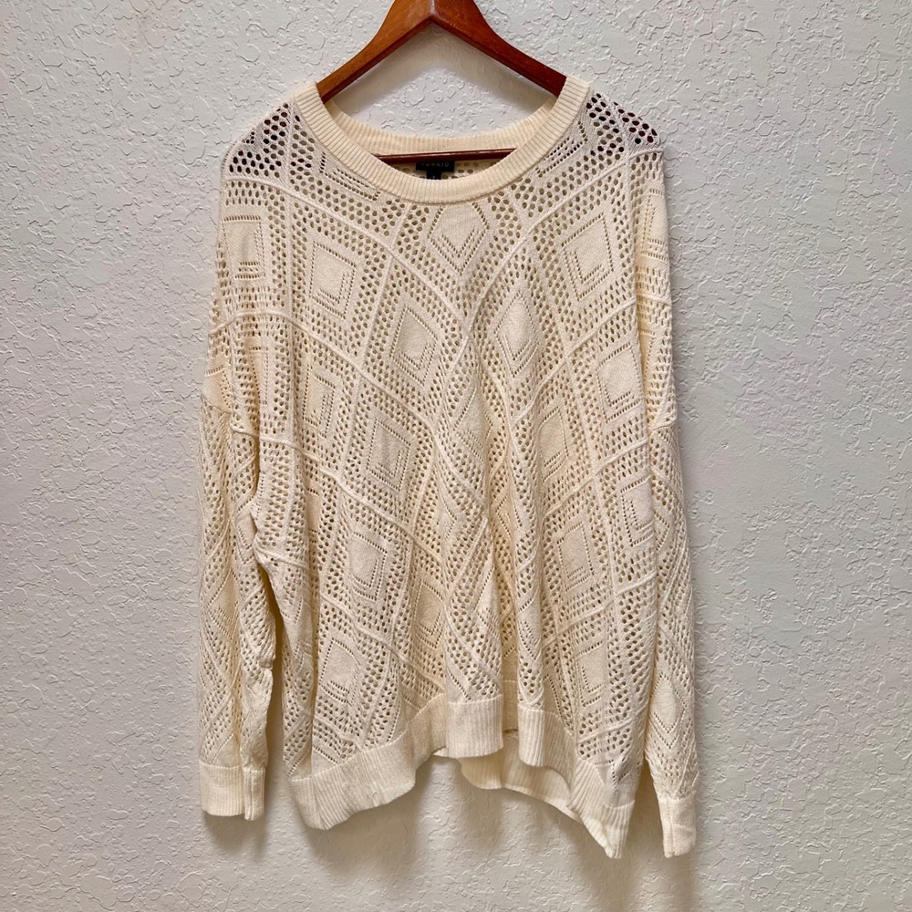 Torrid Womens Cream Pointelle Diamond Geometric Open Knit Sweater Size 3X Boho